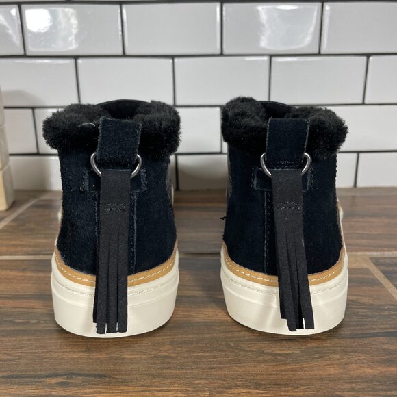 Toms Paxton Womens Size 8.5 Shoes Black Croc Embossed Leather Faux Fur Sneaker - Picture 4 of 13